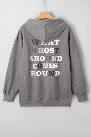 charcoal pullover hoodie with tunic-length and pullover