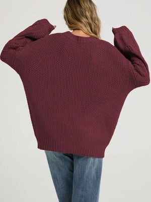 bohemian pullover sweater in camel with round neck