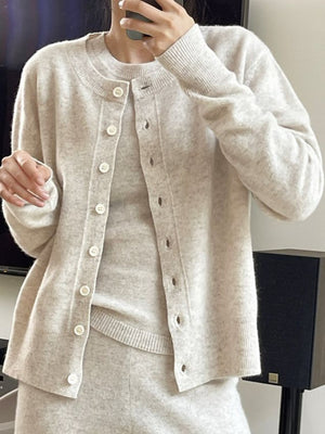 classic cardigan in Light Oatmeal with v-neck