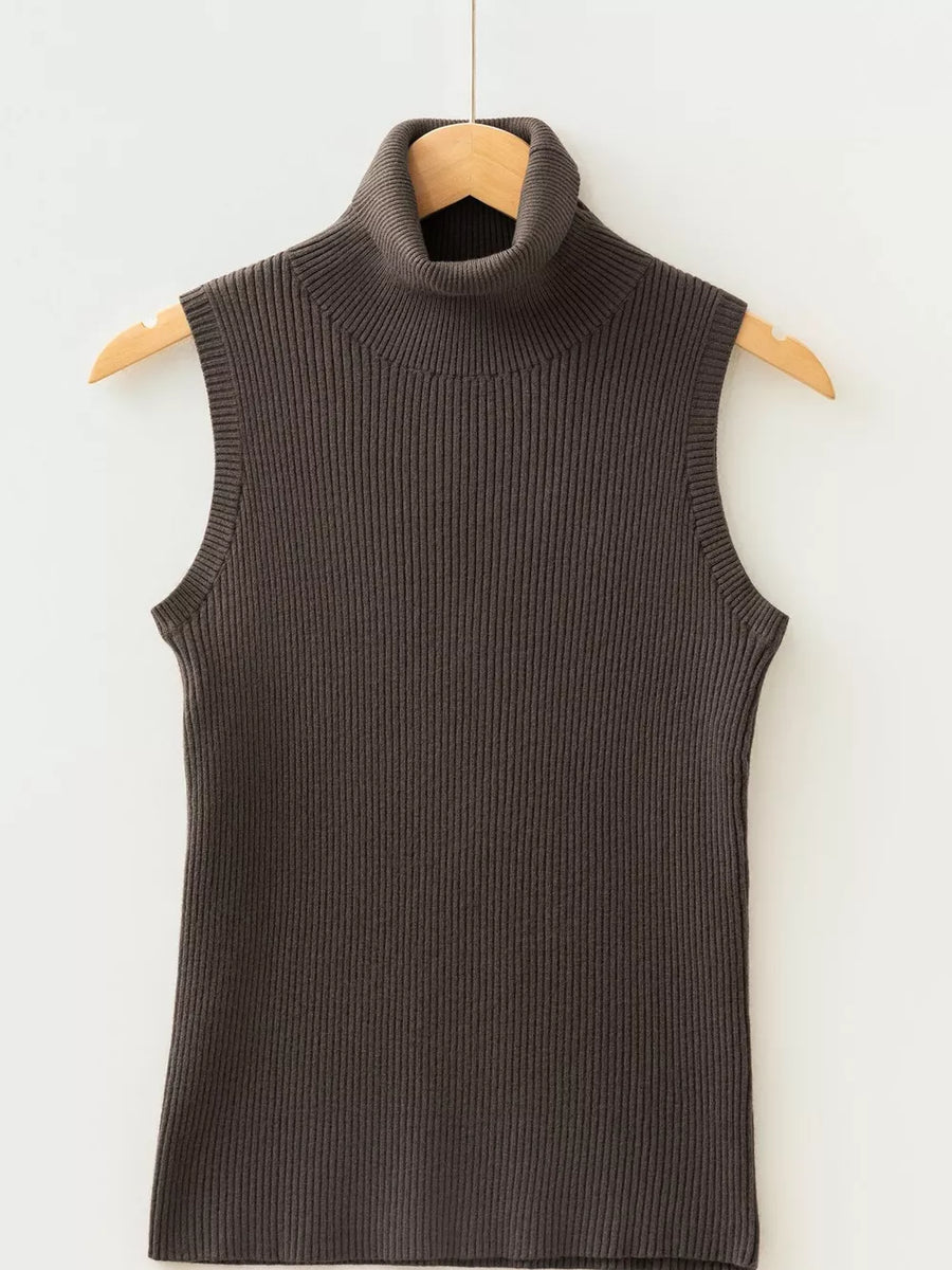 classic sweater vest in Coffee Brown with turtleneck