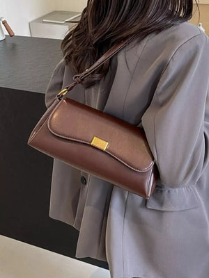 PU Leather Imported Size & shoulder bag in Coffee with structured silhouette