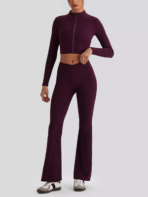 Seamless Criss-cross V-neck Tank And Leggings Set in Black with Zipper
