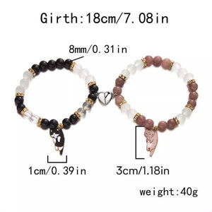 2 Piece 18k Gold-plated Beaded Cat Charm Bracelet in Style B with beaded