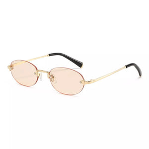 Vintage Oval Rimless Sunglasses in Black with UV400 protection