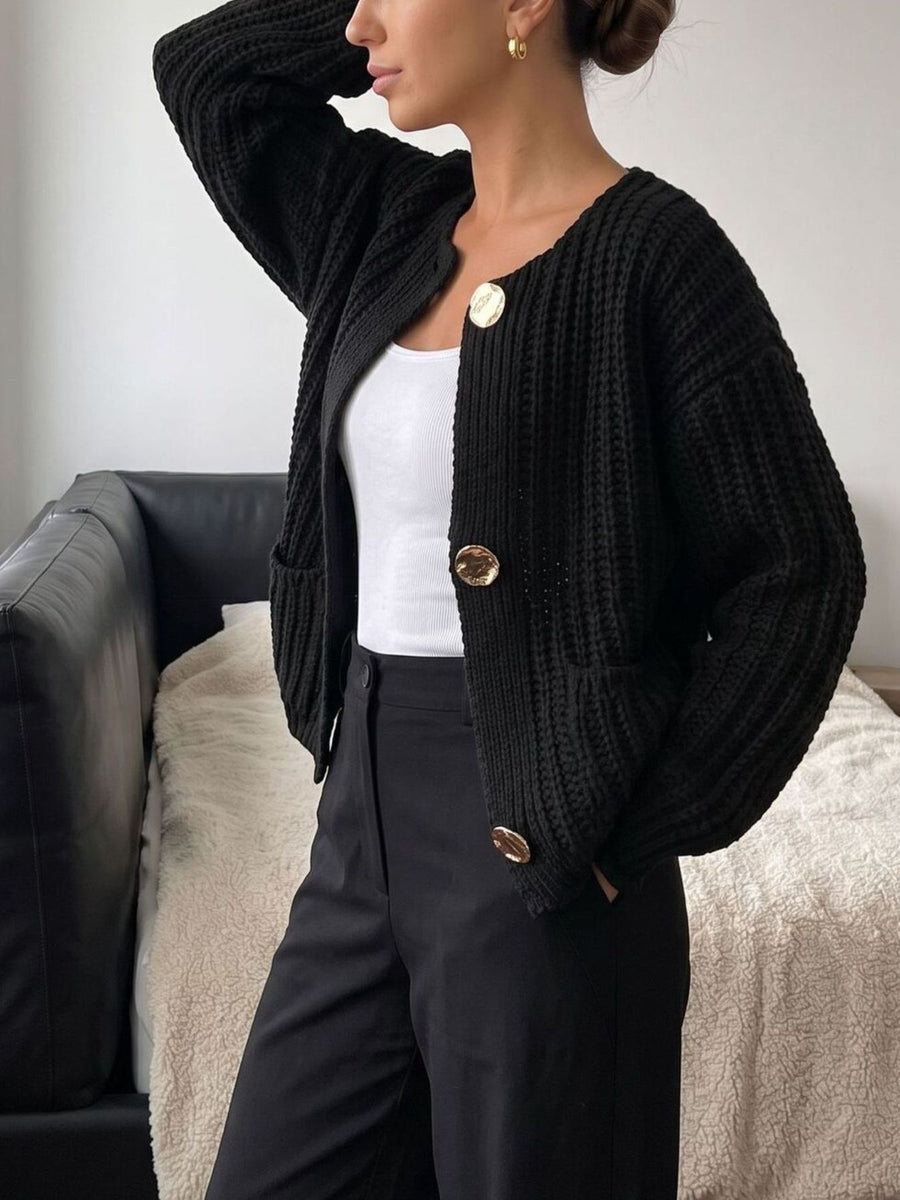 cardigan in Beige with round neck and long sleeve