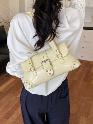 Polka Dot Studded Shoulder Bag in white with studded