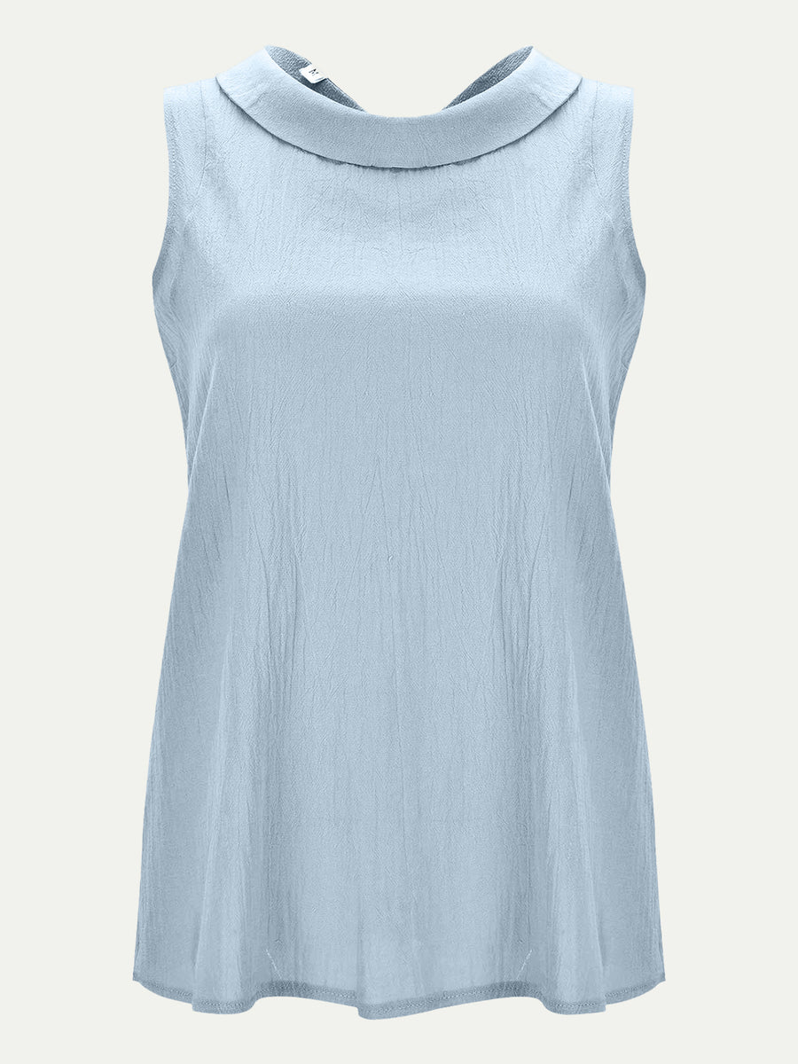 Light Blue Peter Pan collar sleeveless blouse with textured fabric