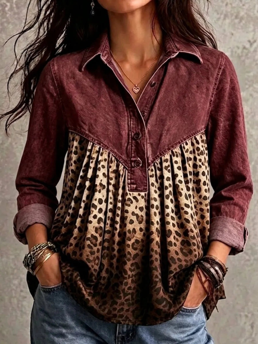 blouse in Camel with collared and long sleeve