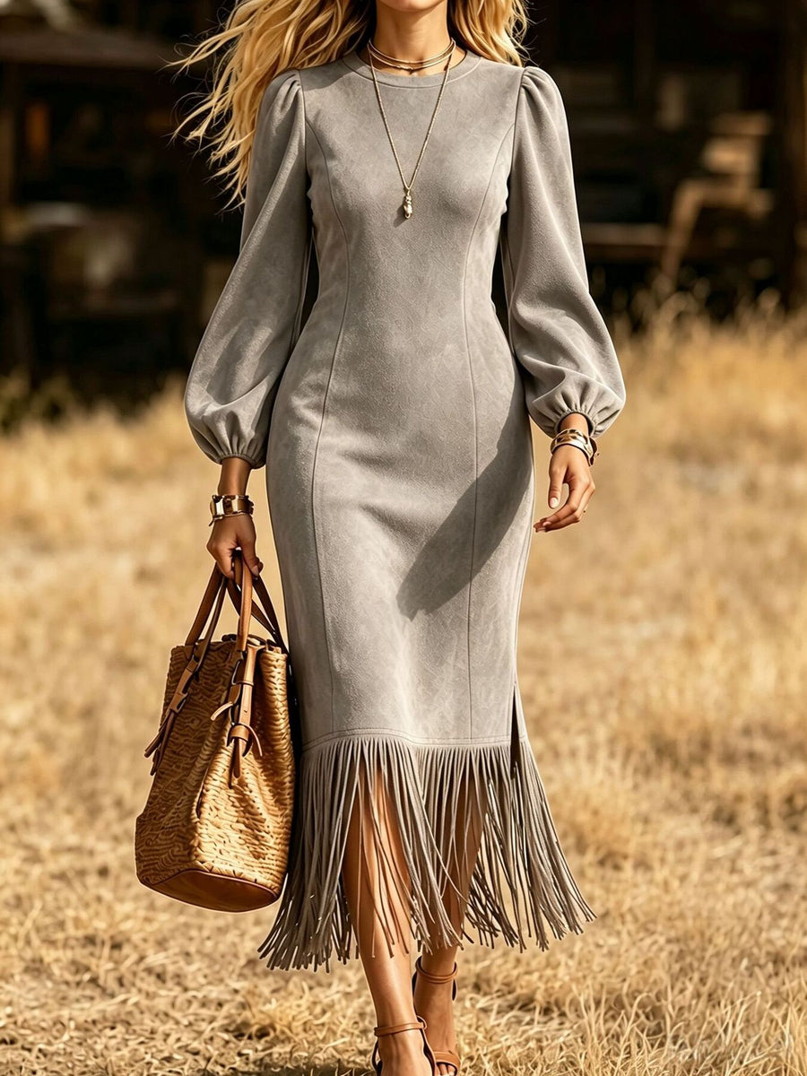 midi dress in Coffee Brown with seam detail and midi