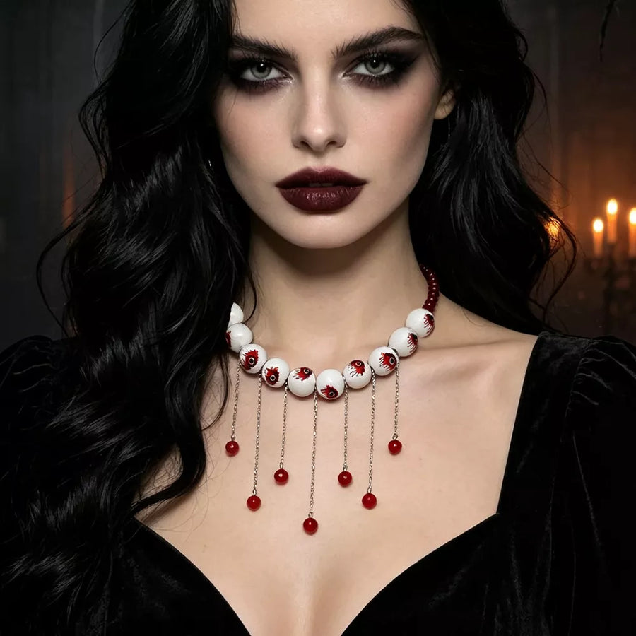 necklace featuring eyeball motif in Red with Resin,Zinc alloy,glass Care instructions: Avoid wearing during exercise, as