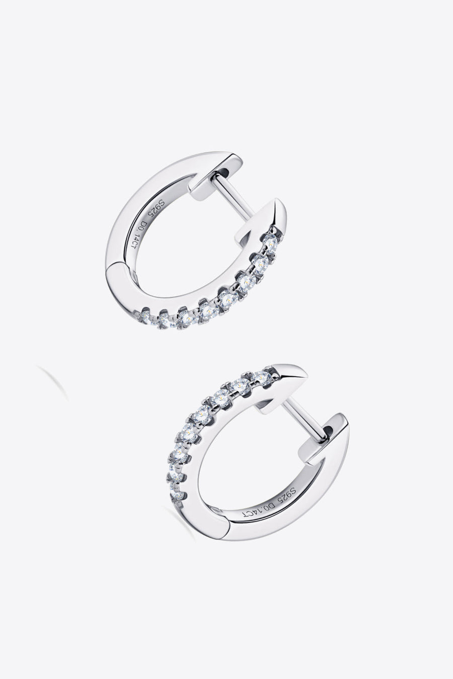 Silver pavé hoop earrings with clear stones, 925 sterling silver.