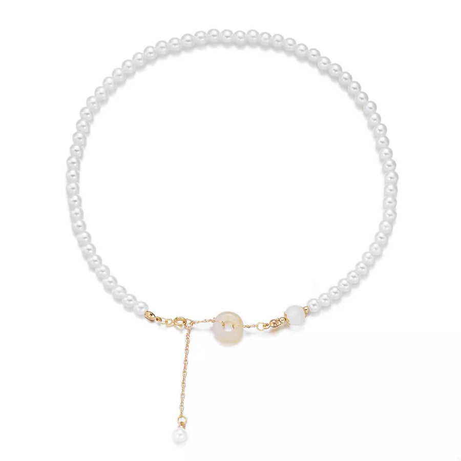 necklace in ivory with synthetic pearls and choker