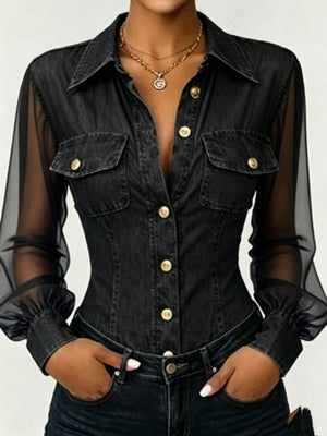 100% polyester Care instructions: Machine wash cold button-up shirt in Black with fitted silhouette