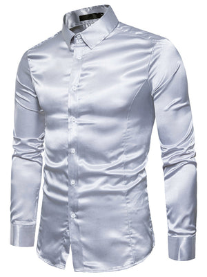 button-up shirt in Black with button cuffs and hip-length