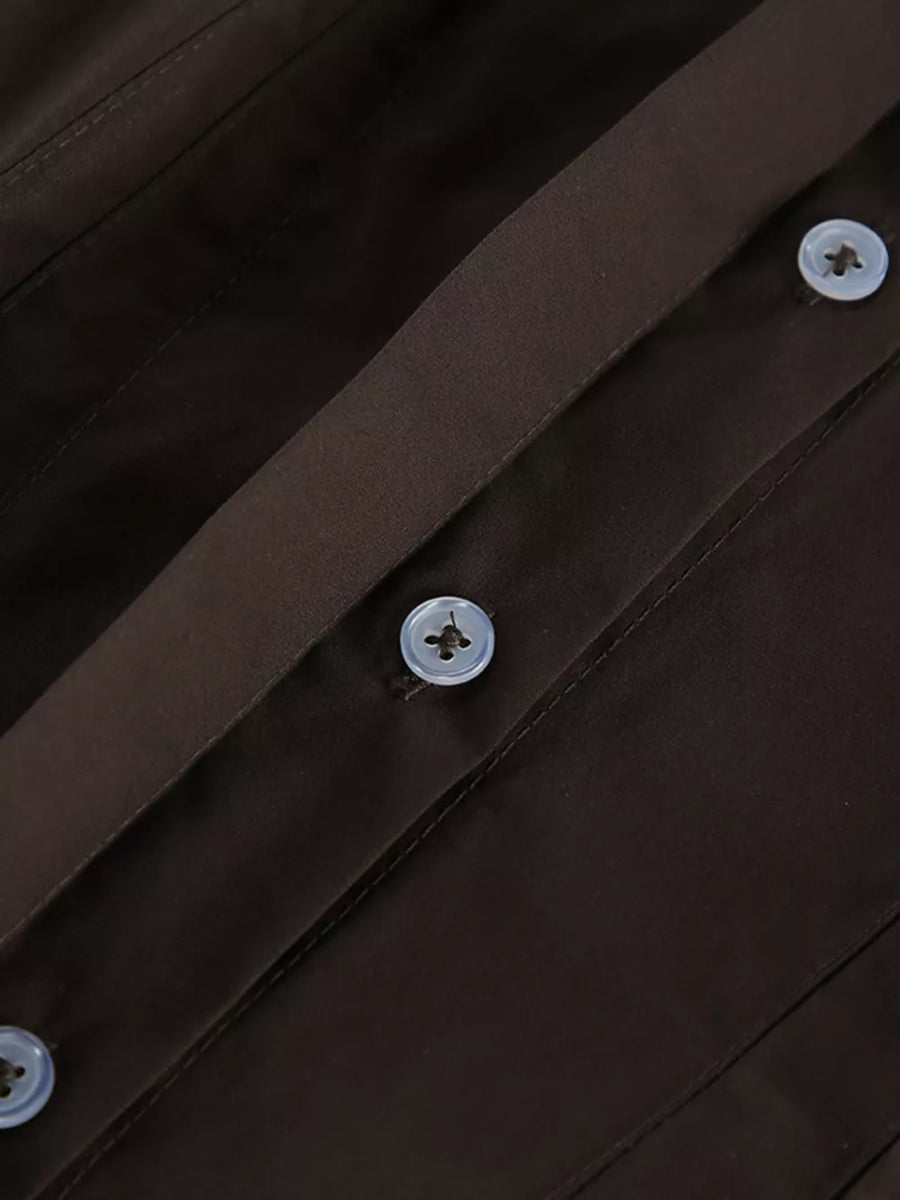 Slim-fit Ruched Waist Shirt in Brown with buttoned
