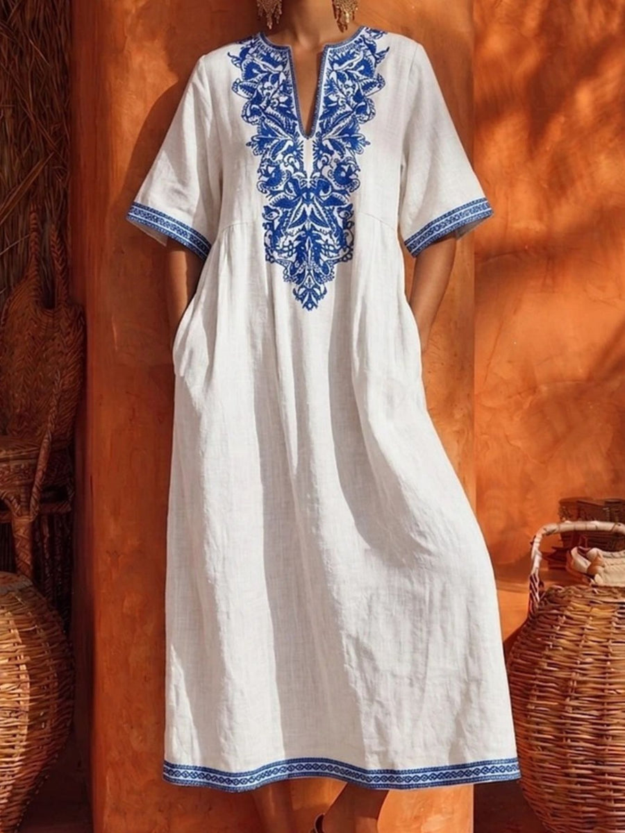 royal blue midi dress featuring pocketed and geometric