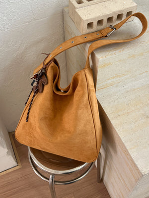 Suede Imported Size & crossbody bag in Black with slouchy silhouette
