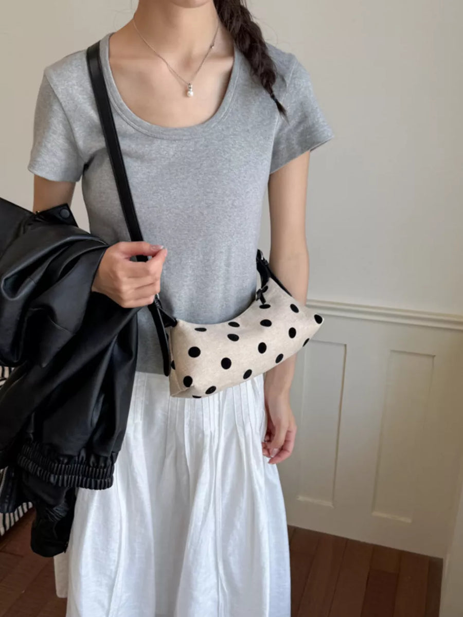 crossbody bag featuring polka dot in Tan with Polyester Imported Size & texture