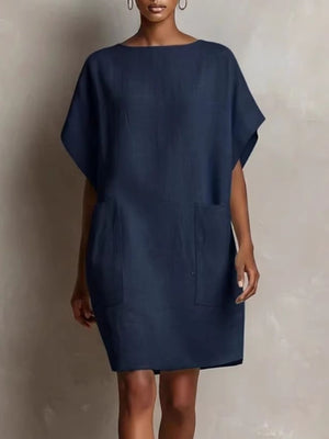 classic shift dress in light blue with round neck
