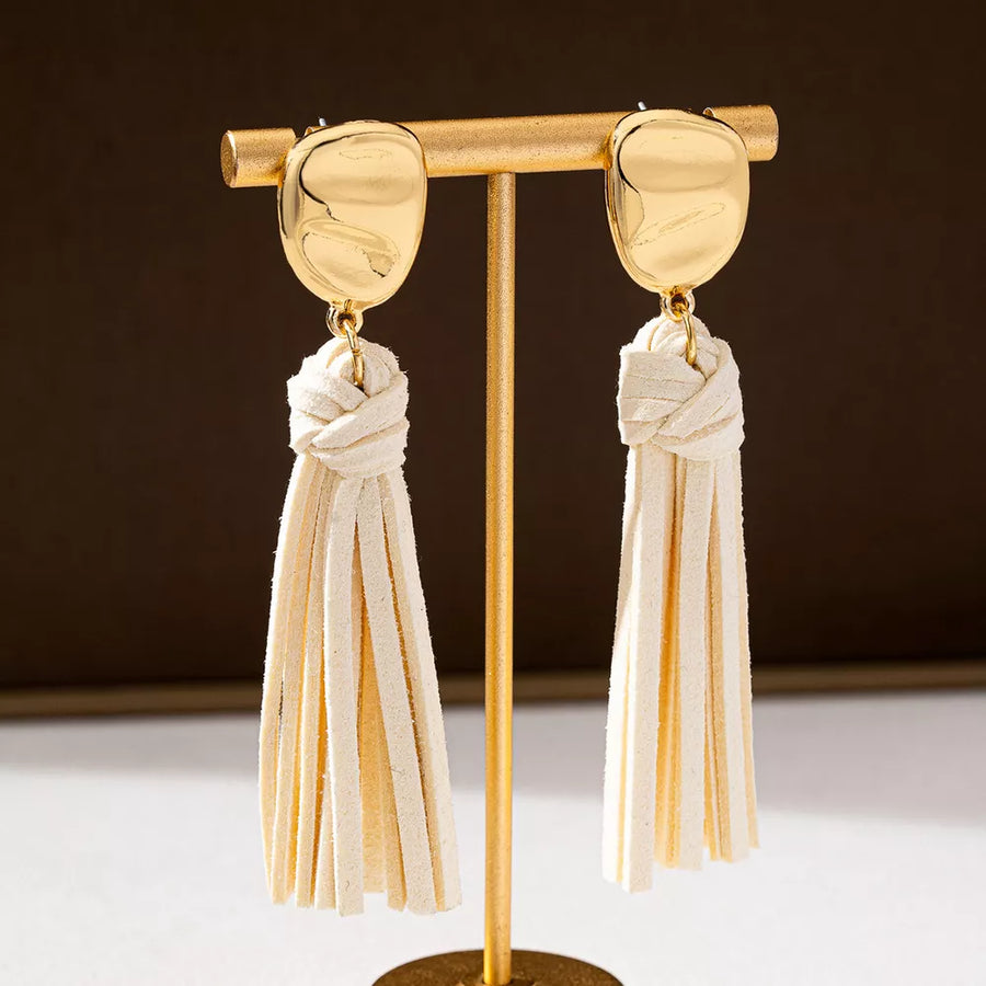 18K Gold-Plated,Alloy,Korean velvet Care instructions: Avoid wearing during exer earrings in cream with dangle silhouette