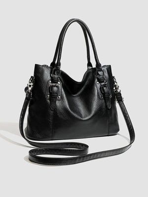 PU Leather Medium Handbag Tote Bag in Black