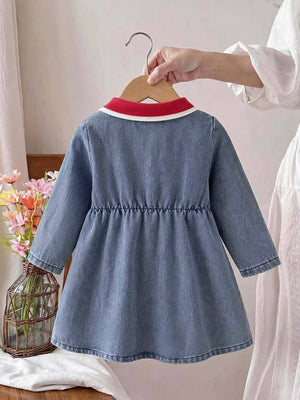 polo dress in Sea Blue with embroidered and buttoned