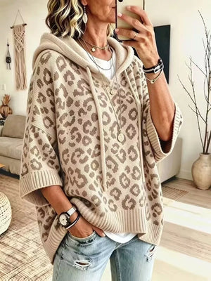 dark brown pullover hoodie with pullover and leopard