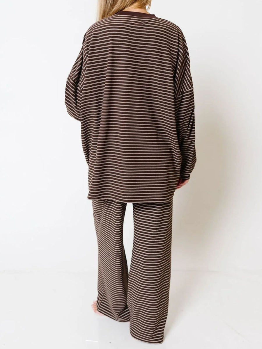 lounge set in dark brown with dropped shoulder and hip-length