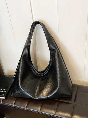 Large PU Leather Shoulder Bag in black with shoulder strap