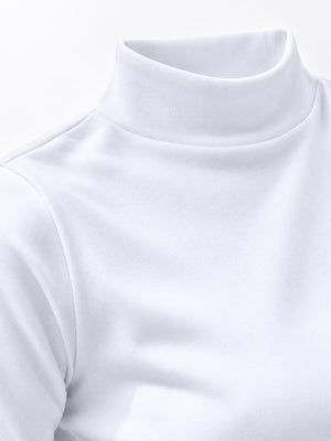 minimalist t-shirt in Peacock Blue with mock neck