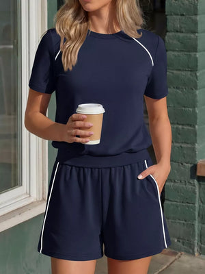 100% polyester Care instructions: Machine wash cold t-shirt and shorts set in Pale Blush with regular silhouette