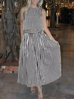 two-piece set in Black with striped and sleeveless