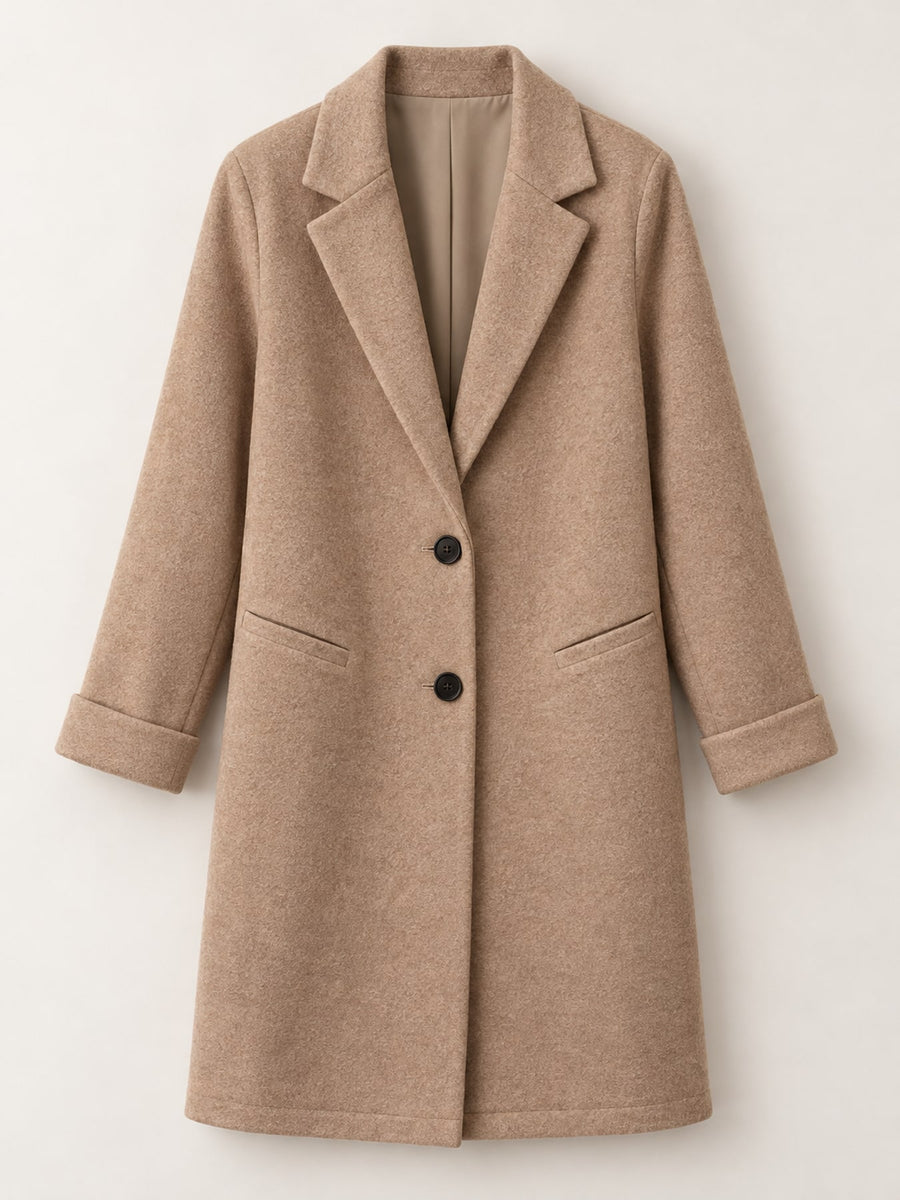 Full Size Lapel Collar Button Up Coat Plus Size in Black with buttoned