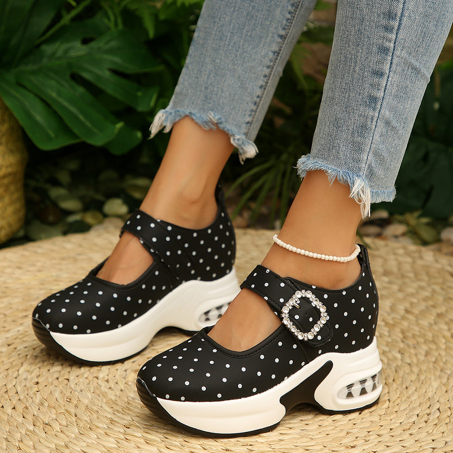 black PU Leather,Rubber Imported Size & loafers with polka dot and buckle