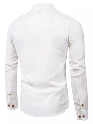 Men's Plus Size Casual Mandarin Collar Shirt in Coffee