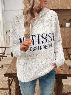 100% polyester Care instructions: Machine wash cold pullover hoodie in Off-white with relaxed silhouette