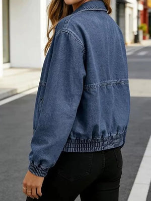 medium blue denim jacket with waist-length and zip-front