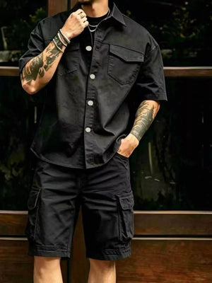 streetwear button-up shirt in Navy with collared