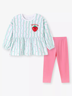 mint green clothing set featuring applique and striped