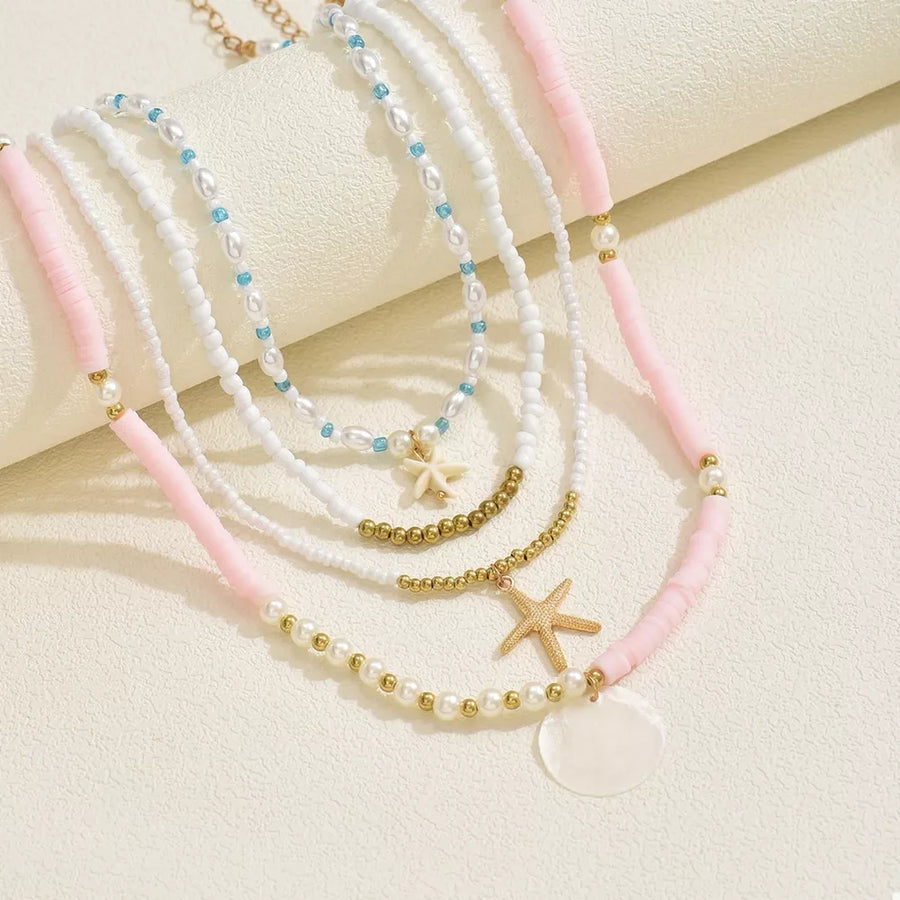 Synthetic Pearl,18K Gold-Plated,Alloy,Polymer clay, rice beads Care instructions necklace in light pink with straight