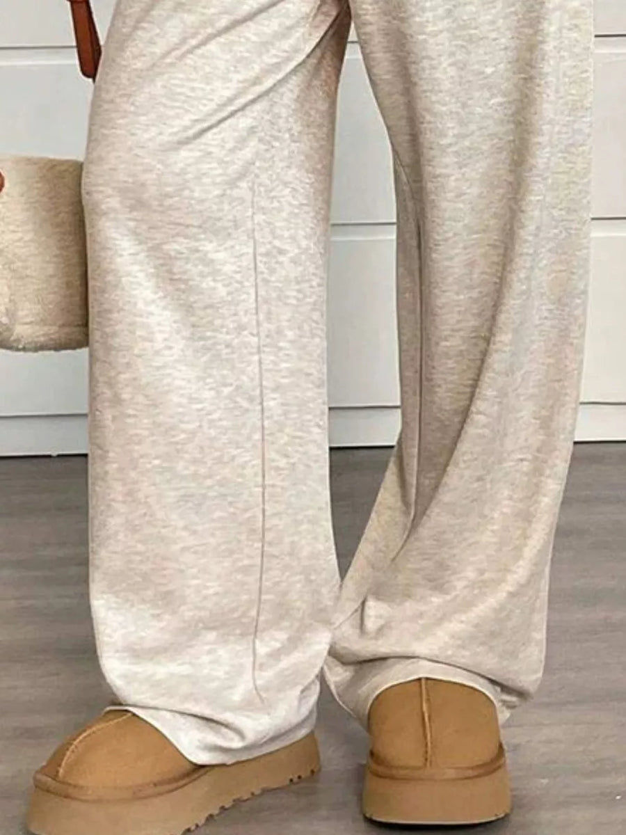 High-waisted Wide-leg Pants With Drawstring in Brown with drawstring waist