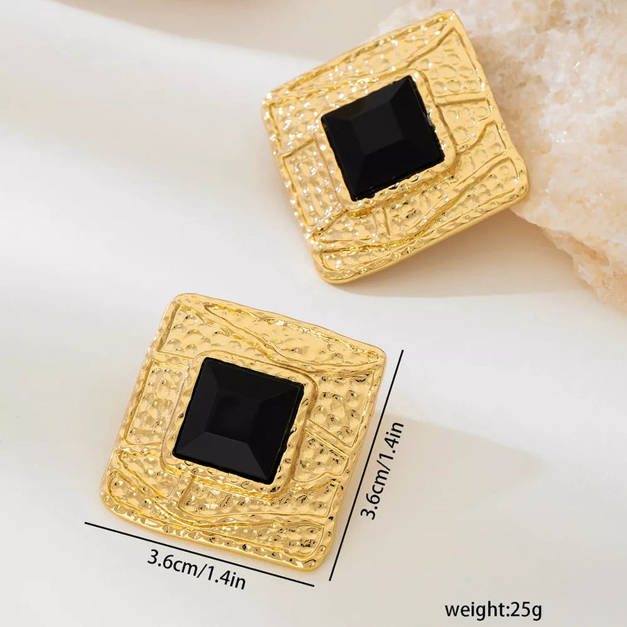 18k Gold-plated Square Earrings in black with square shape