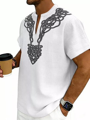 Men's Notched Printed Short Sleeve Shirt Plus Size, view 18