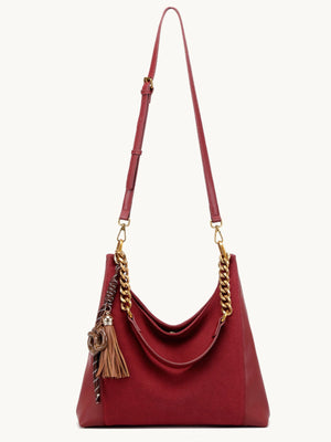 Chain Strap Tassel Charm Shoulder Bag in burgundy with chain strap