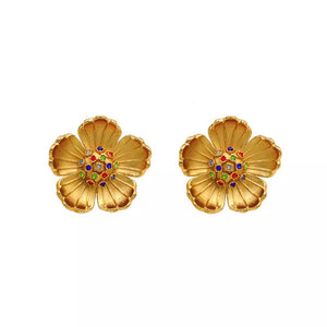 earrings featuring floral in gold with 18K Gold-Plated,Titanium Steel,Zircon Care instructions: Avoid wearing during ex