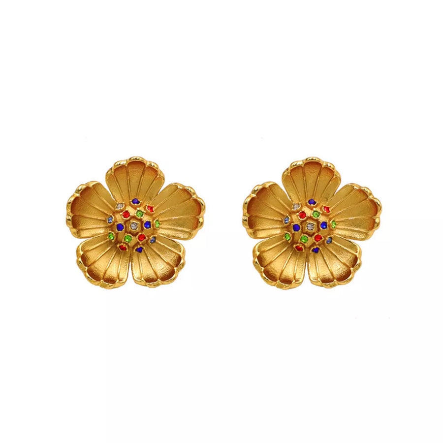 earrings featuring floral in gold with 18K Gold-Plated,Titanium Steel,Zircon Care instructions: Avoid wearing during ex
