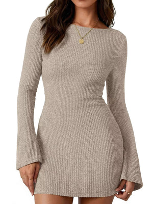 sweater dress in Blue with stretchy and mini