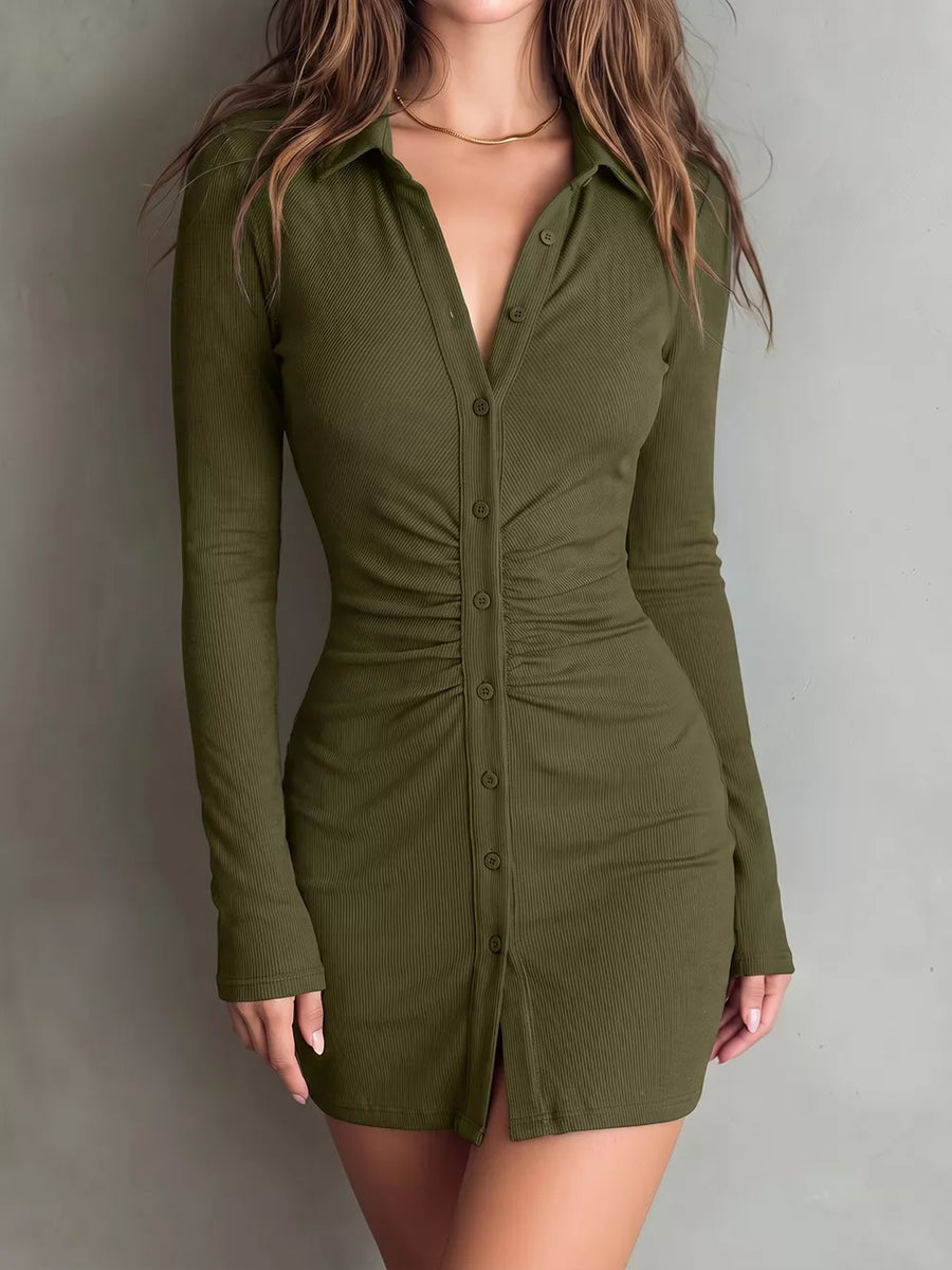 Black bodycon dress with ruched and long sleeve