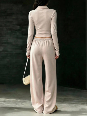 athleisure lounge set in Dark Brown with collared