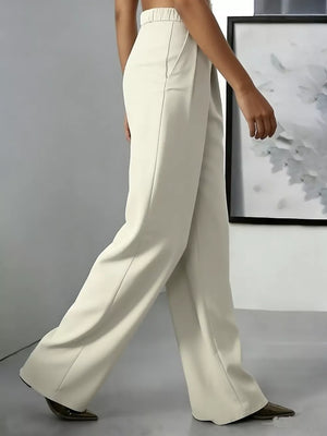 Khaki wide-leg pants with full-length and button